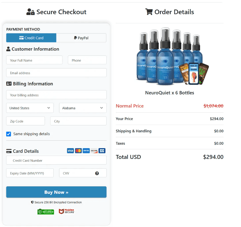 NeuroQuiet-Secure-Checkout